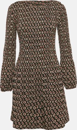 Maje Black Logo Print Crepe Shirring Mini Dress