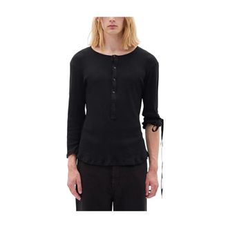 Ann Demeulemeester Round-neck Knitwear, male, Black, Size: XL Ribbed Knit Sweater