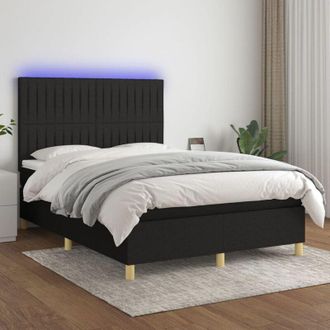 vidaXL Cama Box Spring Colch&oacute;n Y Luces Led Tela Negro 140x200 Cm Vidaxl