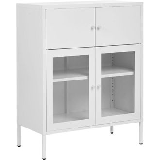 Beliani Vetrinetta in metallo con 2 ante e 2 sportelli in vetro Scandinavian Bianco Esholt