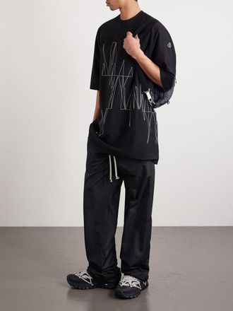 Rick Owens + Moncler Oversized Logo-Appliqu&eacute;d Embroidered Cotton-Jersey T-Shirt