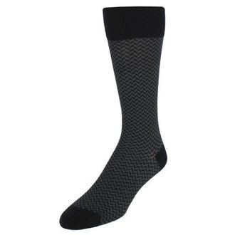 Trafalgar Store Holden Herringbone Mid-Calf Pima Cotton Socks in Black And Charcoal Herringbone at Nordstrom