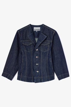 Ganni Navy Dark Rinse Denim Blazer - Size 10/12 Organic Cotton