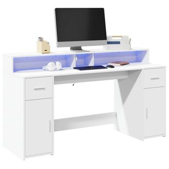 Berkfield Home Desk with LED Lights White 160x55x91 cm Engineered Wood | Size: 160 x 55 x 91 cm