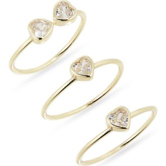 Nordstrom Rack Set of 3 Cubic Zirconia Heart Rings in Clear- Gold at Nordstrom Rack, Size 6