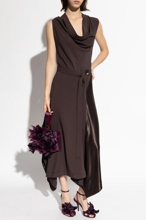 Ferragamo Dress Made Of Combined Fabrics, Womens, Brown