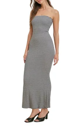 Favorite Daughter The Clean Slate Stripe Strapless Maxi Dress in Black/White Stripe at Nordstrom, Size X-Small