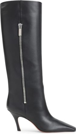 Amina Muaddi Black Mona-80 Leather Boots