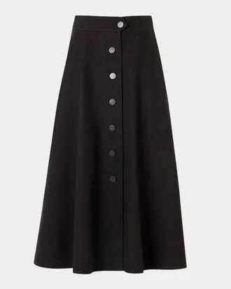 Akris Button-Front Cotton Denim Midi Skirt