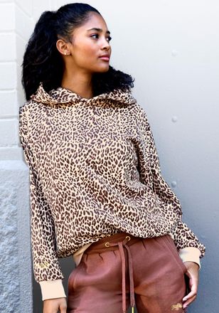 Buffalo Kapuzenpullover BUFFALO, Damen, Gr. 32/34, beige (beige leo), Obermaterial: 60% Baumwolle, 40% Polyester, bedruckt, bequem h&uuml;ftlang, Rippb&uuml;ndchen, Pul