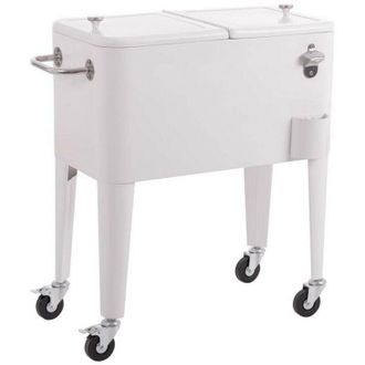 LOLAhome Lolahome Nevera Carrito Vintaje Para Barbacoa. Blanca, 56 Litros De Capacidad, De Acero Con Epoxi Anticorrosi&oacute;n. Carrito De Bebidas Auxiliar Isotermo.