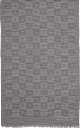 Ferragamo Gancini-pattern scarf - men - Wool/Silk - One Size - Grey