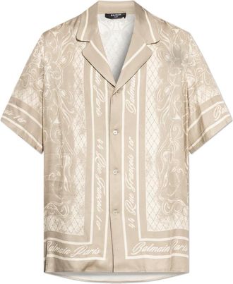 Balmain Bedrukt Foulard Pyjama Shirt - Heren - Korte mouwen Overhemden - Beige - M - Satijn - Overhemden