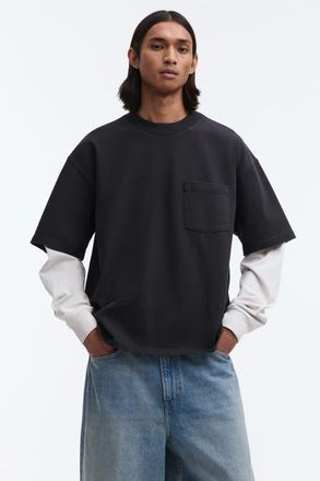 H&M Oversized layered cotton shirt in Black/color Block at Nordstrom, Size Small
