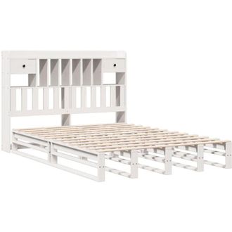 vidaXL Bookcase Bed without Mattress White 150x200 cm King Size Solid Wood Pine vidaXL
