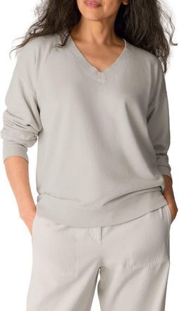 Eileen Fisher V-Neck Organic Cotton Sweatshirt in Pale Stripe at Nordstrom, Size Xx-Small