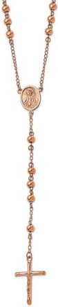 Diamond2Deal Stainless Steel Polished Rose IP-plated Rosary Necklace 30