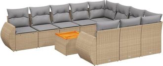vidaXL Set De Sof&aacute;s De Jard&iacute;n 11pzas Con Cojines Rat&aacute;n Sint&eacute;tico Beige Vidaxl
