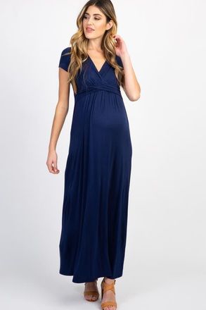Pinkblush Petite Draped Maternity/Nursing Maxi Dress in Navy Blue at Nordstrom, Size Medium
