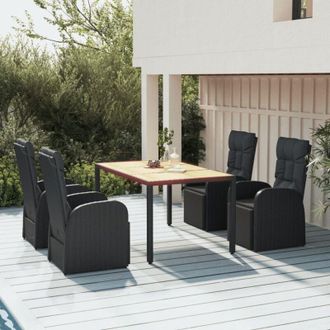 vidaXL Juego Comedor Jard&iacute;n 5 Pzas Madera Acacia Rat&aacute;n Sint&eacute;tico Negro Vidaxl