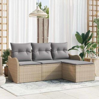 vidaXL Vidaxl - Conjunto De Sof&aacute; De Jard&iacute;n Con Coj&iacute;n 4 Pcs Beige Polirat&aacute;n