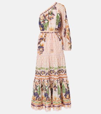 Farm Rio Floral one-shoulder cotton maxi dress