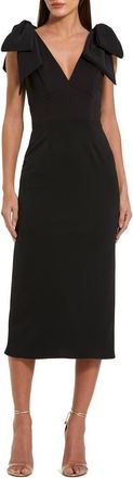 Mac Duggal Petite Statement Bow Shoulder Crepe Midi Dress in Black at Nordstrom, Size 12