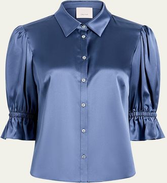 Cinq &agrave; Sept Fiona Silk Satin Short-Sleeve Top