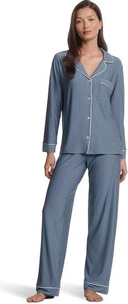 Eberjey Gisele Printed Long Pj Set Womens Pajama Sets Duo Stripe Slate Blue/Ivory : 2XL, Spandex/Modal/Jersey