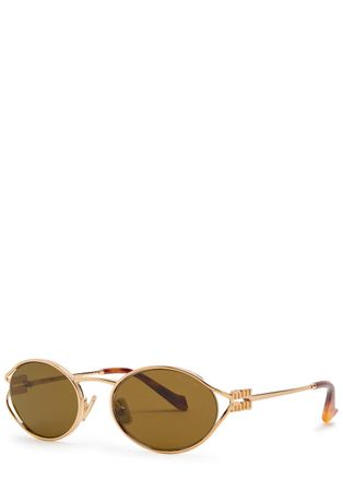 Miu Miu Oval-frame Sunglasses - Gold Gold - One Size