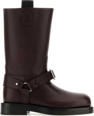 Burberry Aubergine Leather Saddle Ankle Boots