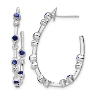 Diamond2Deal 14k White Gold 1/5 ct Lab Grown Diamond and Blue Sapphire Hoop Earrings VS Clarity, D-E Color