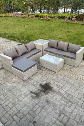 Fimous Light Grey Outdoor Rattan Garden Furniture Set Lounge Sofa Set 2 Coffee Table
