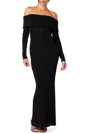 Edikted Susan Off the Shoulder Long Sleeve Maxi Dress in Black at Nordstrom, Size X-Small