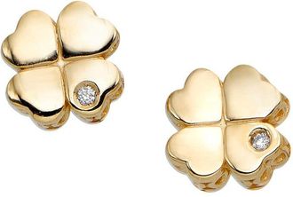 Tresorra 14K Yellow Gold Diamond Clover Stud Earrings