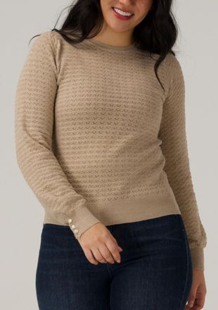 The Normal Brand Olivia Pointelle Crew Sweater In Oatmeal