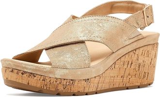 Samuel Hubbard Portola Slingback Wedge Womens Dress Sandals Gold Metallic Suede : 8.5 B - Medium, Leather