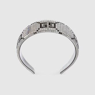 Gucci Haarreif Aus Seide Mit GG Aus Kristallen