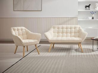 VENTE-UNIQUE.COM Sof&aacute; de 2 plazas y sill&oacute;n de tela beige caserta