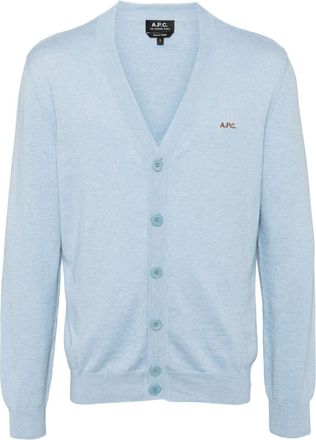 A.P.C. logo-embroidered cotton cardigan - men - Cotton - L - Blue