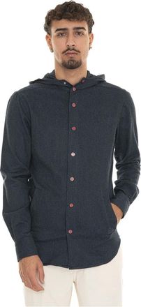 Kiton Hooded Shirt met Drukknoopsluiting - Heren - Zomerjassen - Blauw - M - Katoen - Jassen