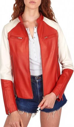 Jakett Thea Washed Leather Jacket In Paprika/offwhite