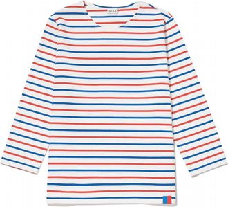 Kule Womens Classic Three-Quarter Sleeves T-Shirt In White True Blue Poppy
