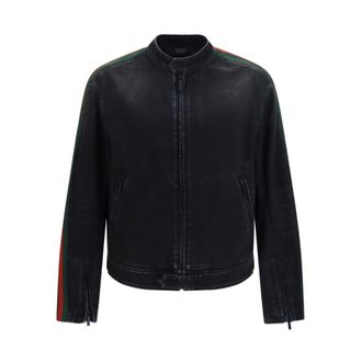 Gucci Katoenen Denim Bikerjack - Heren - Leren en Su&egrave;de Jassen - Zwart - M - Katoen - Jassen