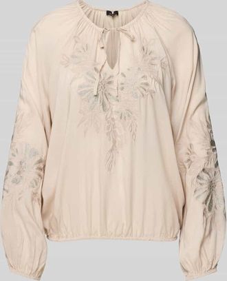 Monari Relaxed Fit Bluse mit Schl&uuml;sselloch-Ausschnitt in Beige, Gr&ouml;&szlig;e 34
