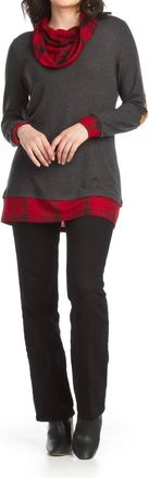 Papillon Plaid Cowl Neck Tunic With Elbow Patches In Grey