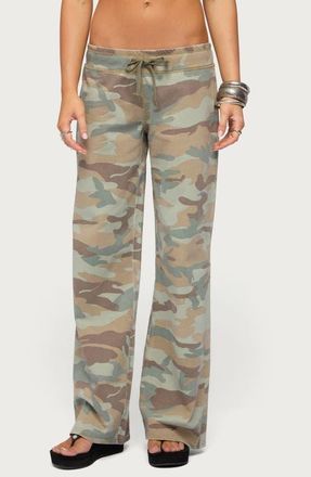 Edikted Kenan Straight Leg Camo Sweatpants in Sage at Nordstrom, Size X-Small