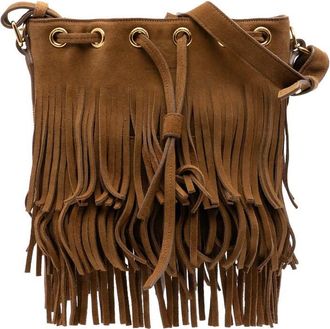 Saint Laurent Pre-owned Saint Laurent Small Suede Emmanuelle Fringe Bucket Bag GT-357603A.05A.15