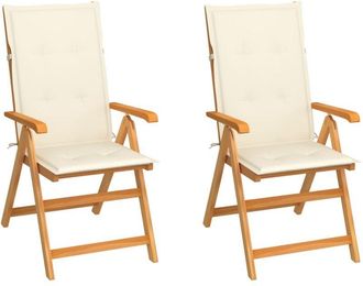 vidaXL Sillas De Jard&iacute;n 2 Uds Con Cojines Crema Madera Maciza De Teca Vidaxl