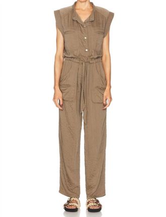 Isabel Marant Suzie Cap Sleeves Jumpsuit In Khaki